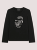 T-shirt a maniche lunghe nera con motivo Ikon Karl & Choupette