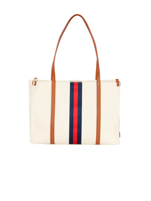 Borsa donna canvas white in cotone con orsetto ricamato