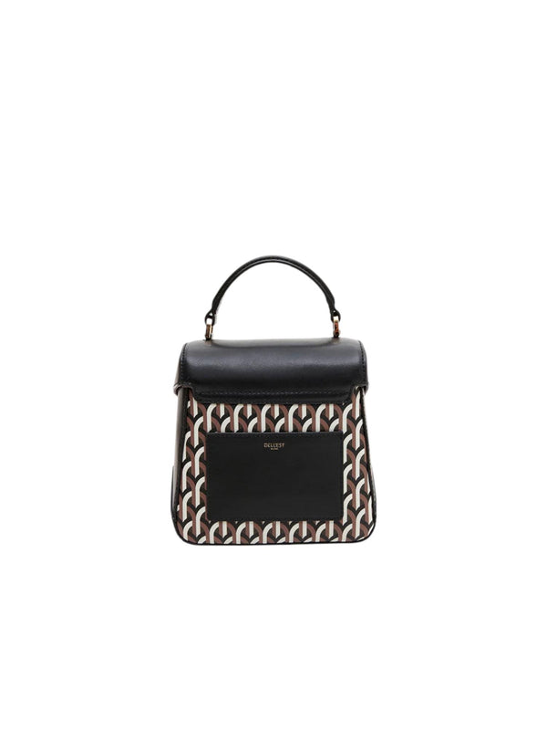 Borsa donna Trunkino Bag Small Gotica nera in pelle e canvas