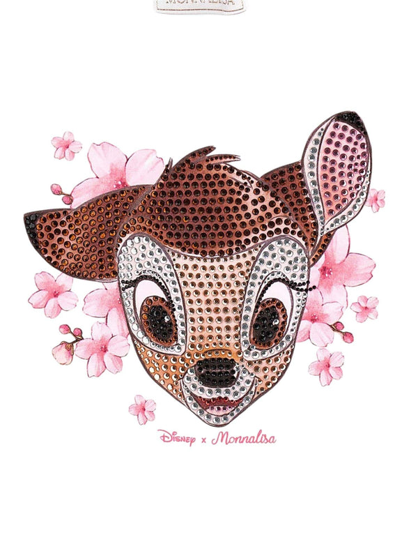 T-shirt bambina con Bambi in strass e stampa floreale
