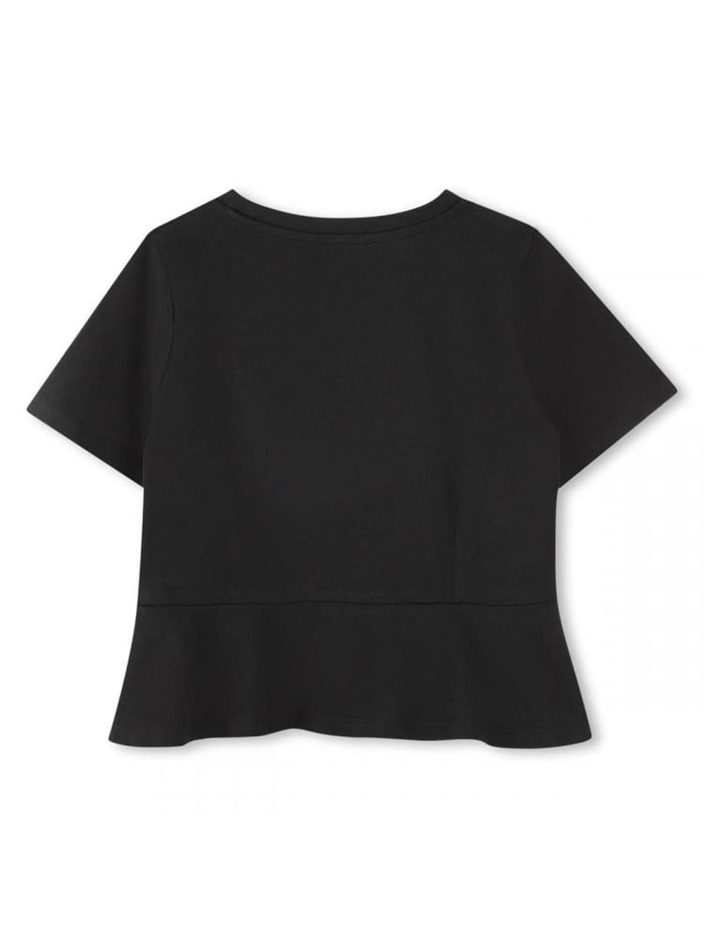 T-shirt bambina nera in cotone con logo borchiato