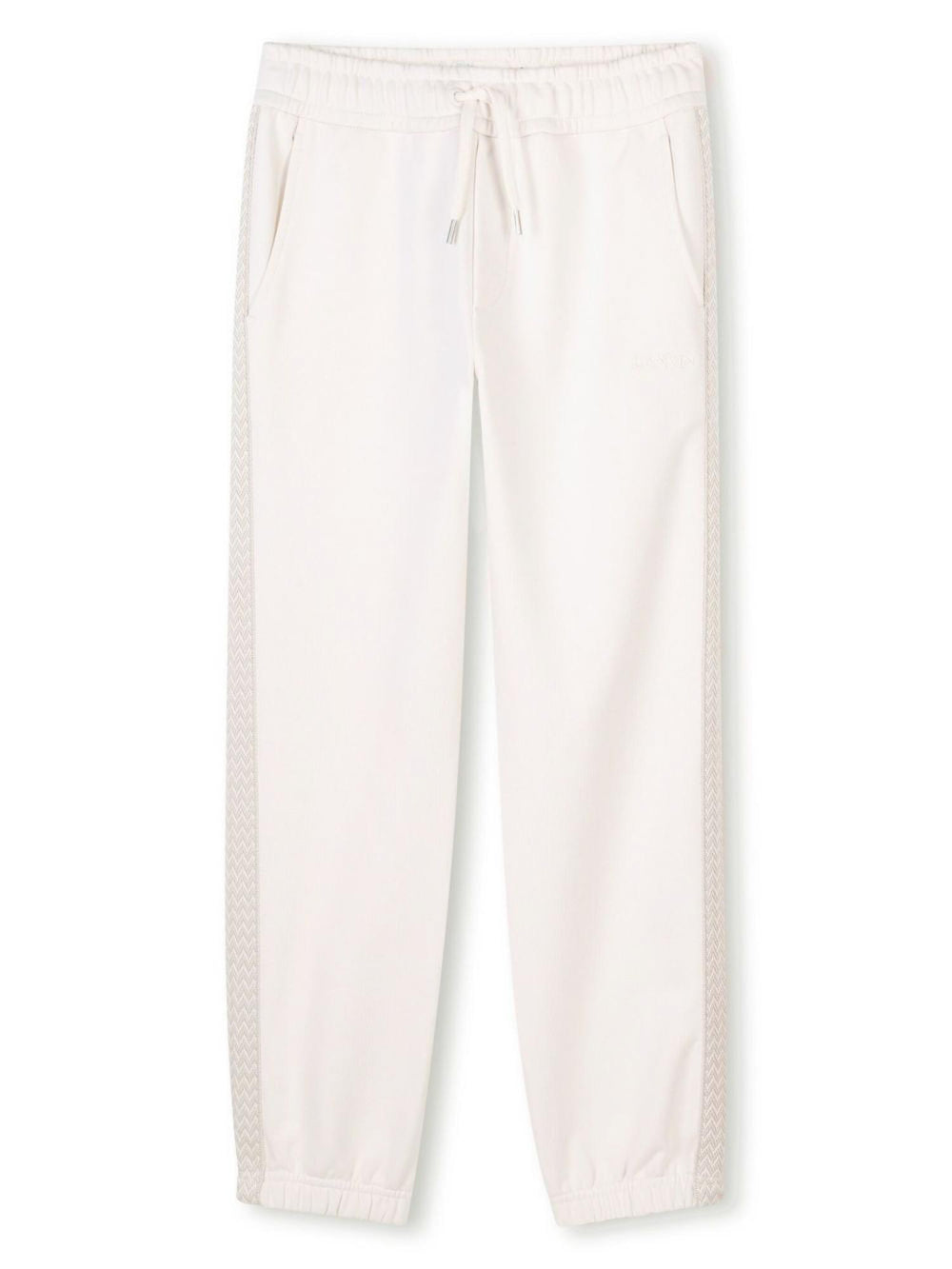 Pantaloni jogger bambina écru con bande laterali e coulisse