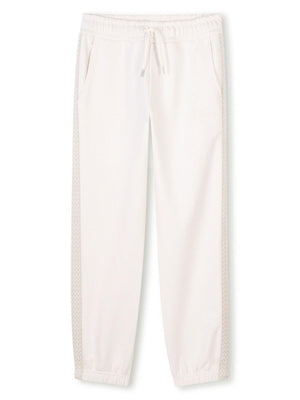 Pantaloni jogger bambina écru con bande laterali e coulisse