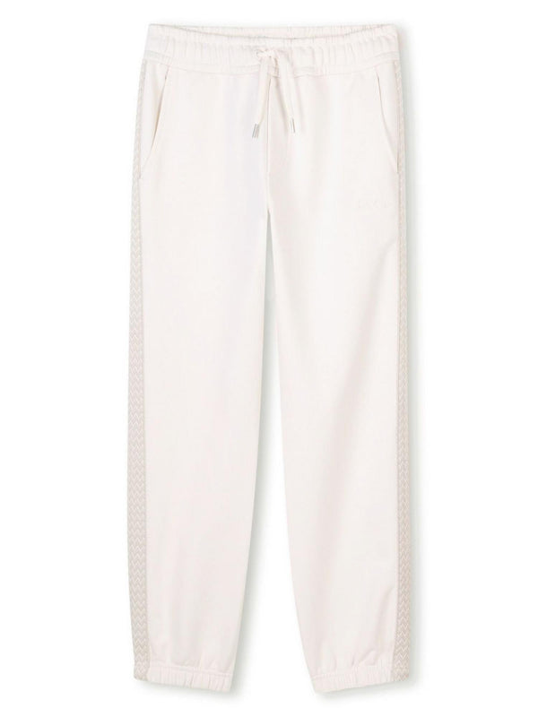 Pantaloni jogger bambina écru con bande laterali e coulisse