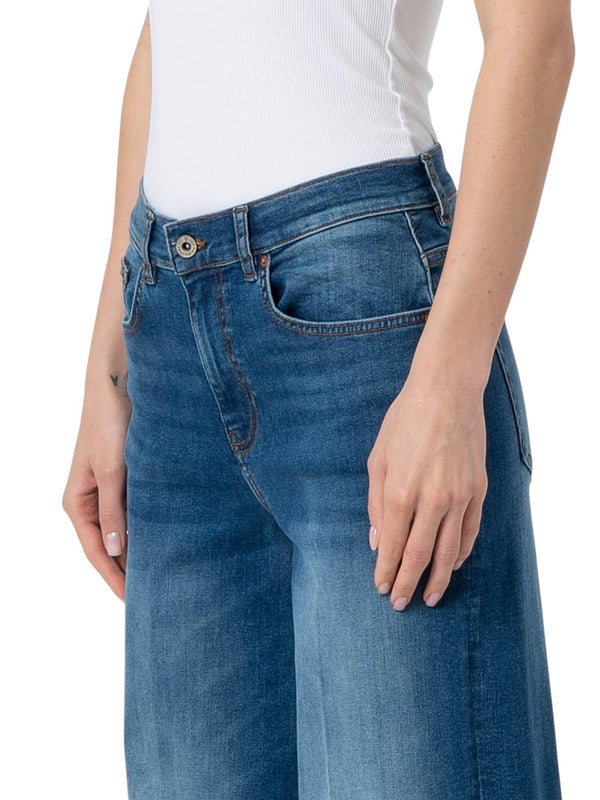 Jeans donna flare a vita alta in denim blu slavato