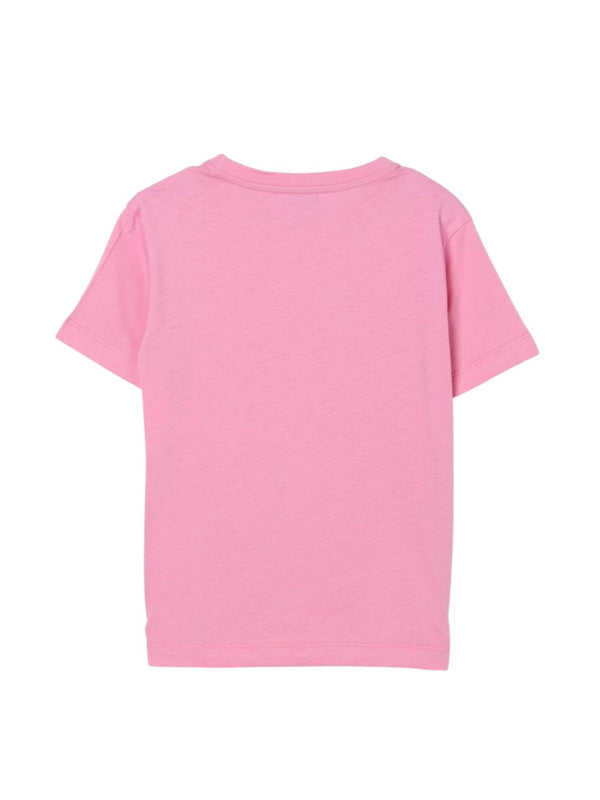 T-shirt bambina rosa in cotone con logo in rilievo