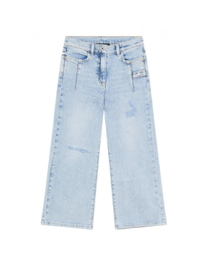 Jeans bambina a gamba larga in denim chiaro effetto used