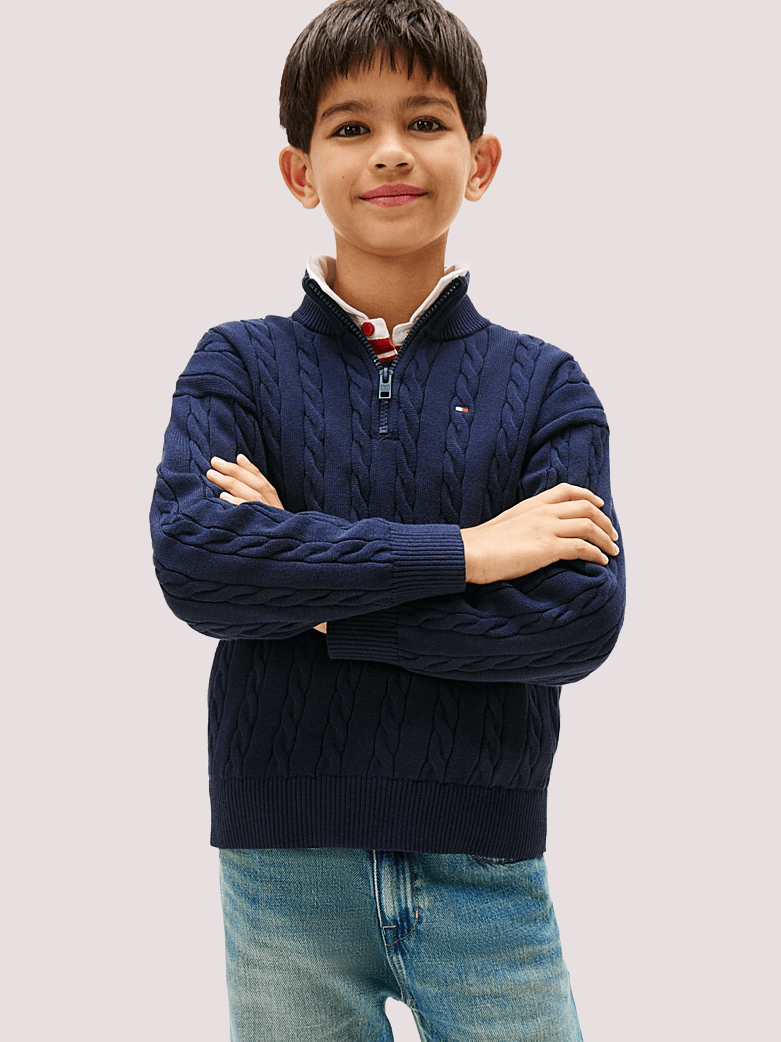 Pullover in maglia intrecciata con mezza zip KB0KB09971 /C1G TOMMY HILFIGER 