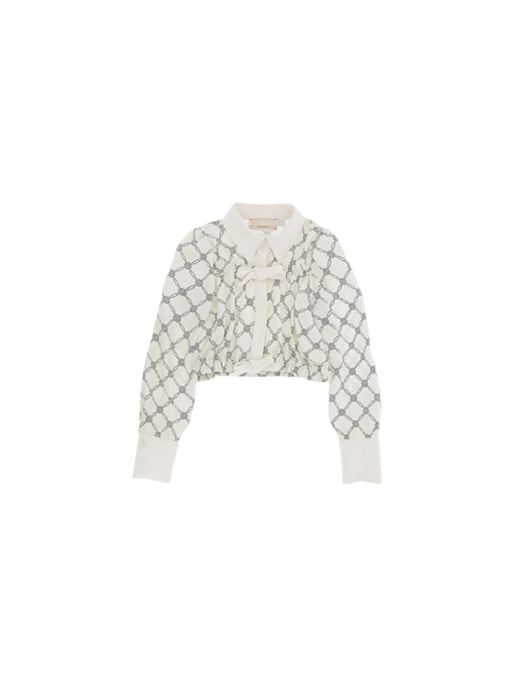 Camicia bambina avorio con nodo e stampa chain