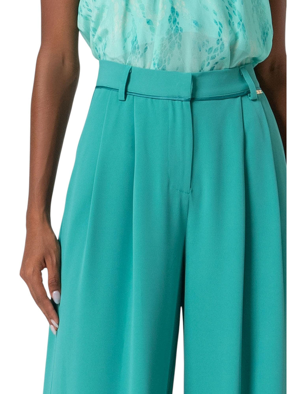 Pantaloni donna turchesi a palazzo con pinces