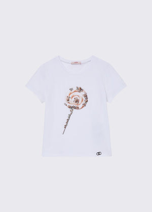 T-shirt con stampa e castoni GA6112 JS003 /L9041 LIU JO 