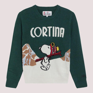 Maglione verde in misto lana con Snoopy Cortina DOU0006 /01149I MC2 SAINT BARTH 