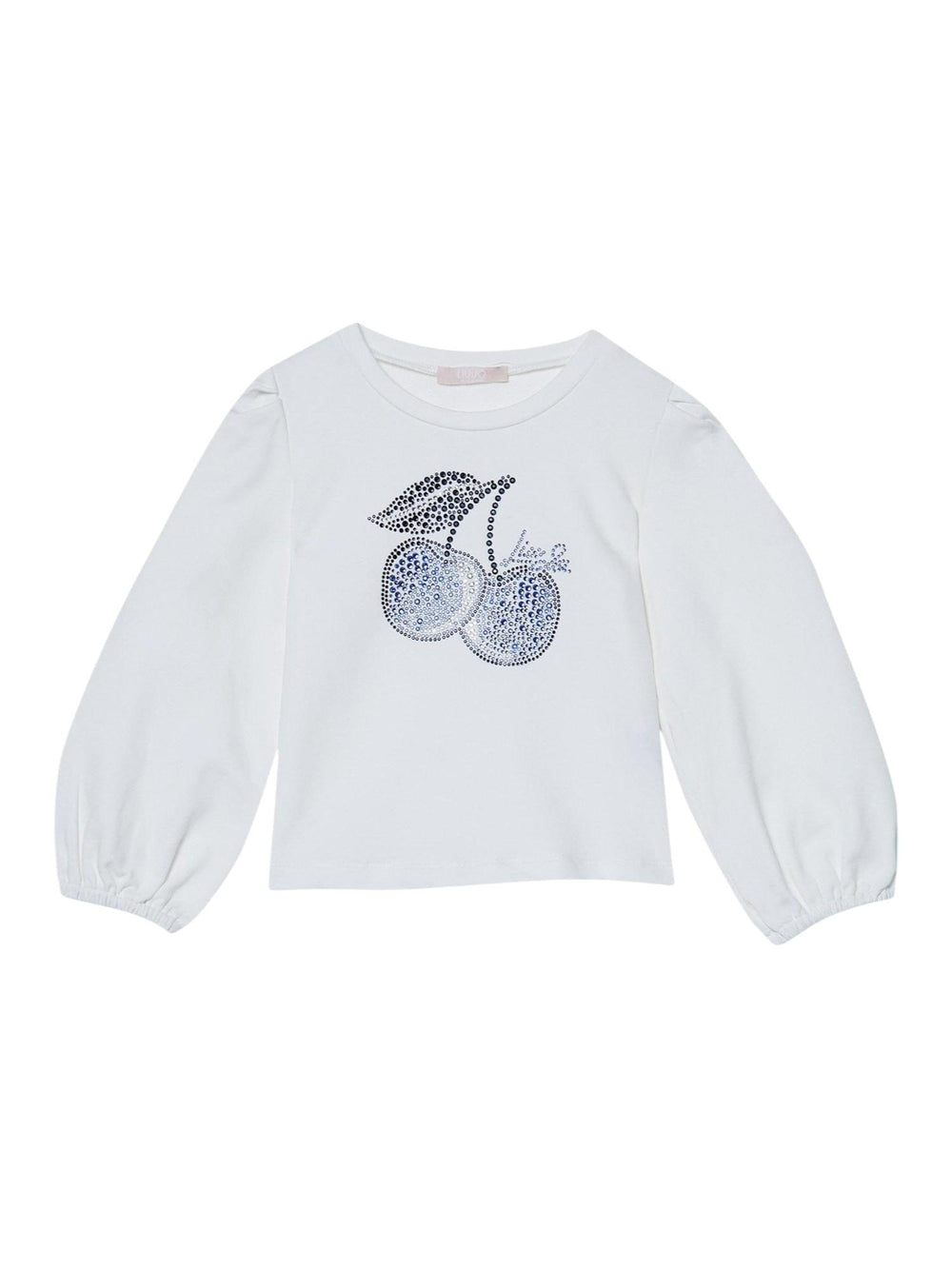Felpa chiusa bambina bianca con ciliegie in strass blu