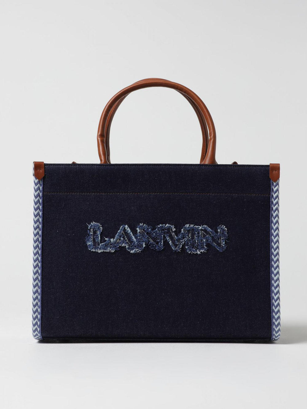 Borsa bambina in denim con manici in pelle e logo Lanvin