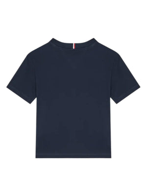 T-shirt bambino blu intenso in cotone rigenerativo con logo