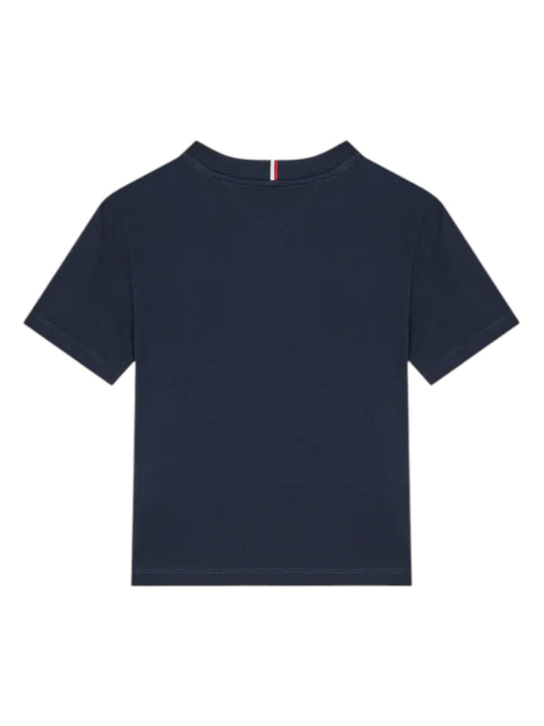 T-shirt bambino blu intenso in cotone rigenerativo con logo