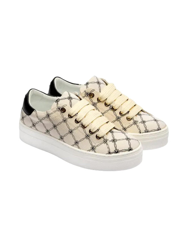 Sneakers bambina in pelle fantasia catene con dettagli neri