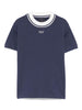 T-shirt bambino blu navy con girocollo a contrasto e logo ricamato