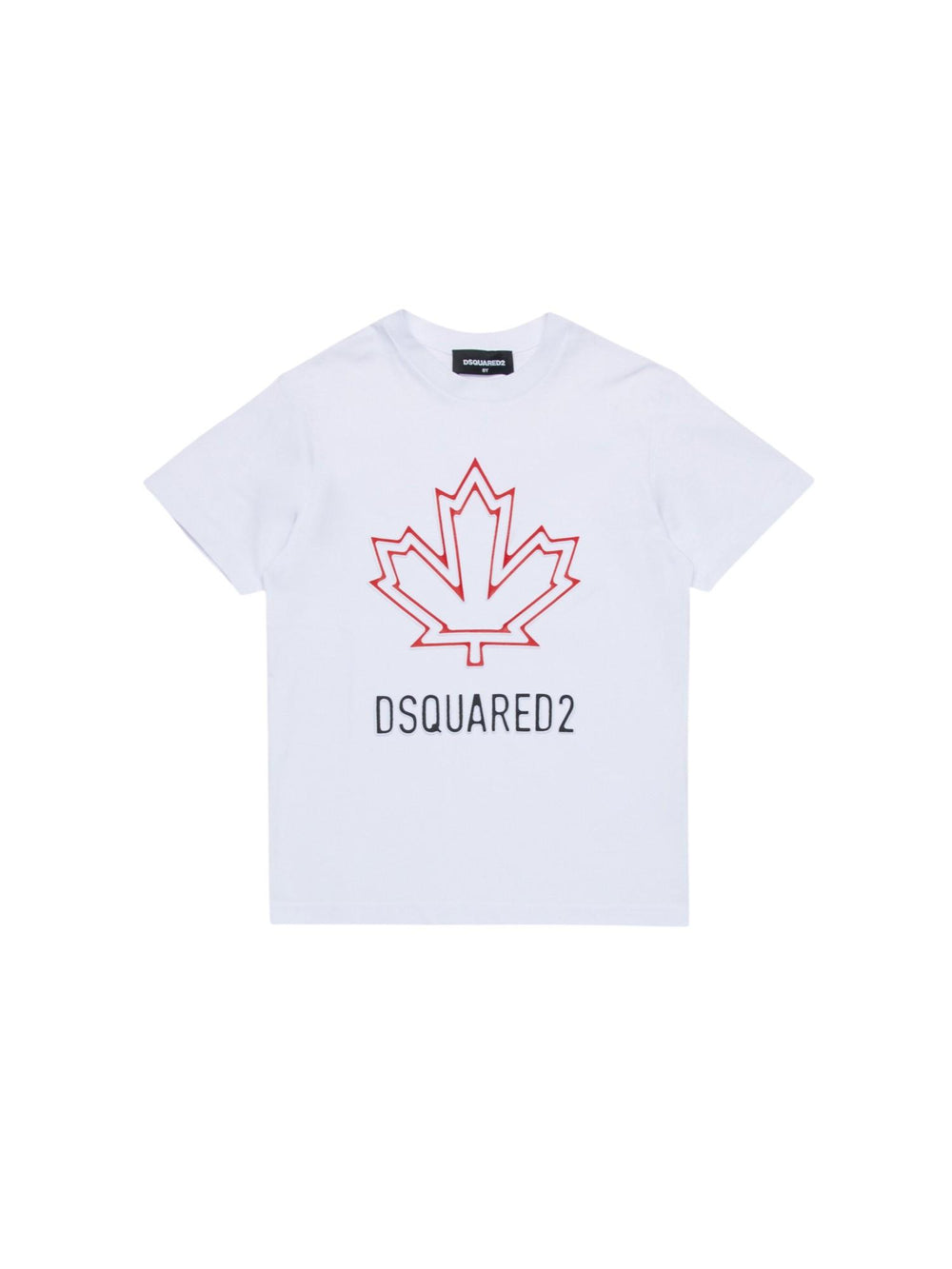 T-shirt bambino bianca con foglia dacero rossa