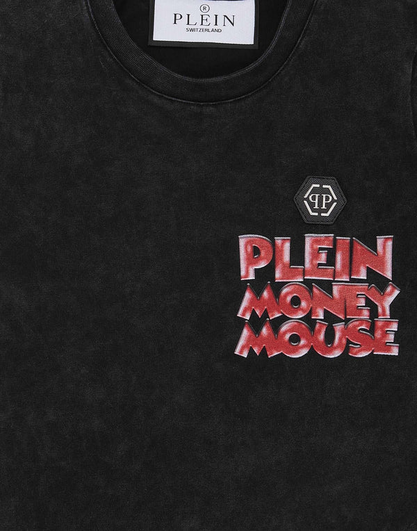 T-shirt bambino nera con stampa Plein Money Mouse in cotone