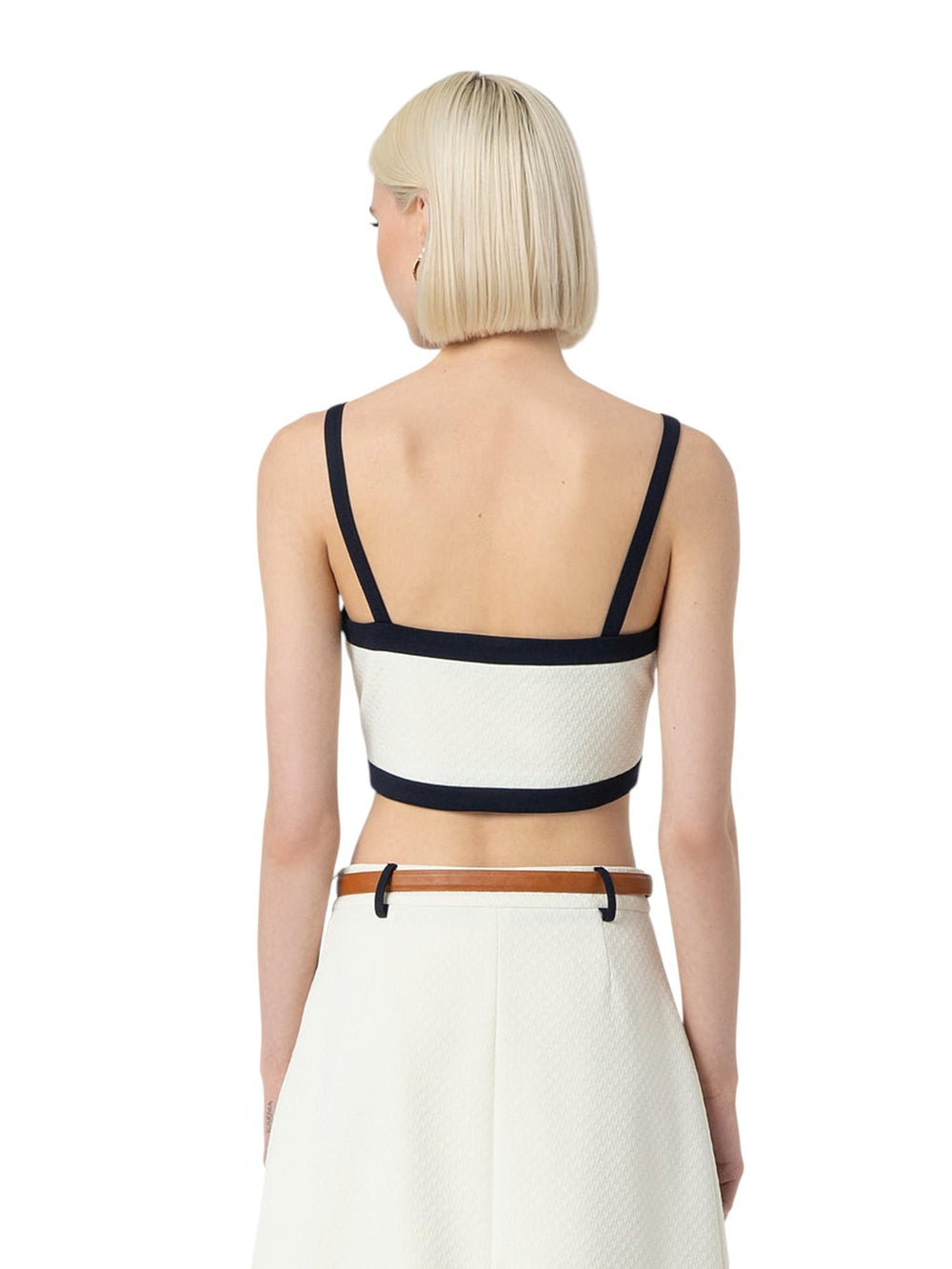 Top donna cream con dettagli dark blue e bottoni decorativi
